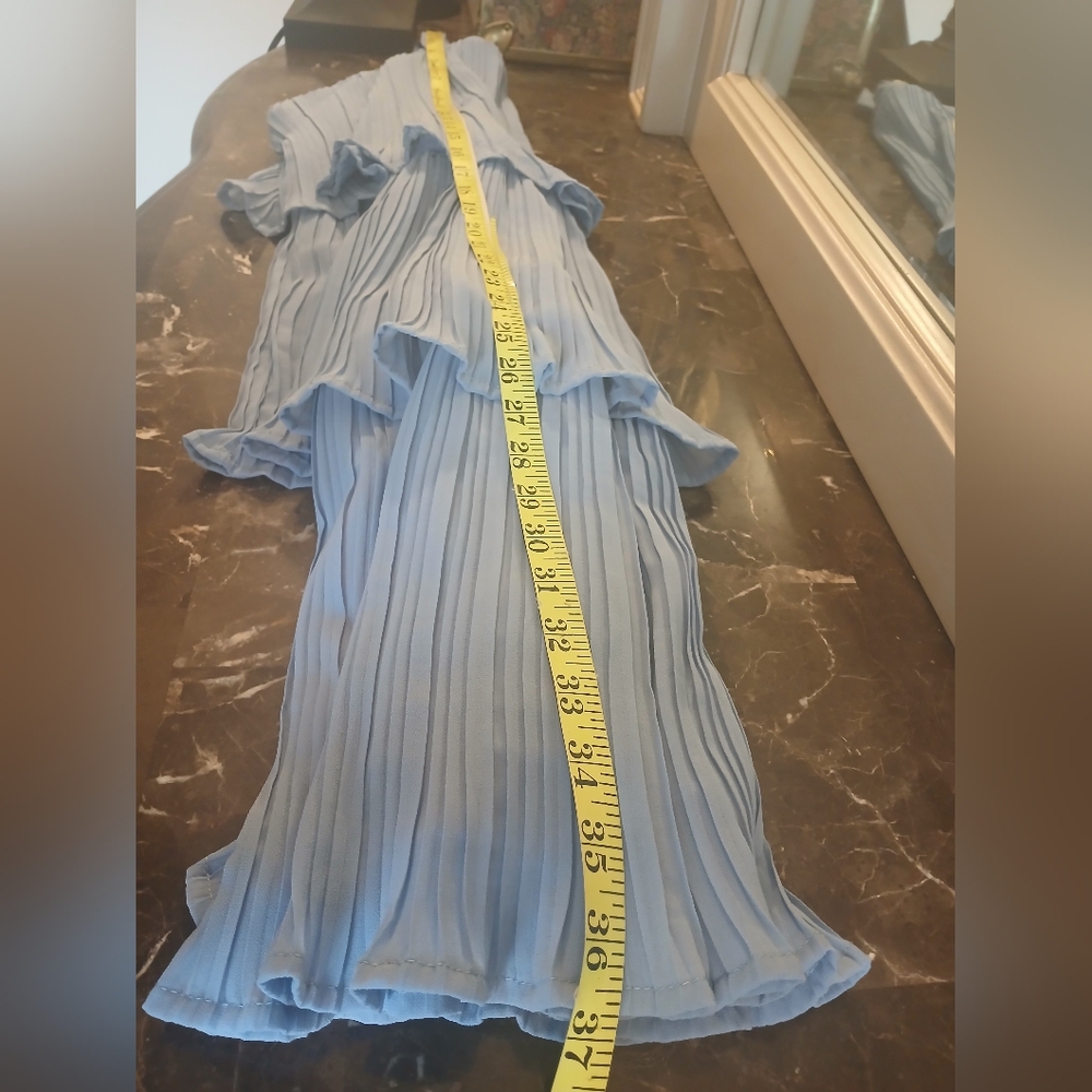 Elegant Blue Pleated Dress - Picture 7 of 12